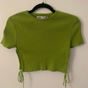 COPY - ZARA Ribbed Green Crop Top with Tie Sides